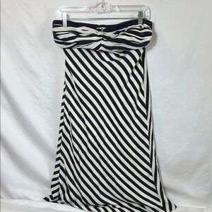 Banana Republic Navy and White Silk Striped Strapless Dress